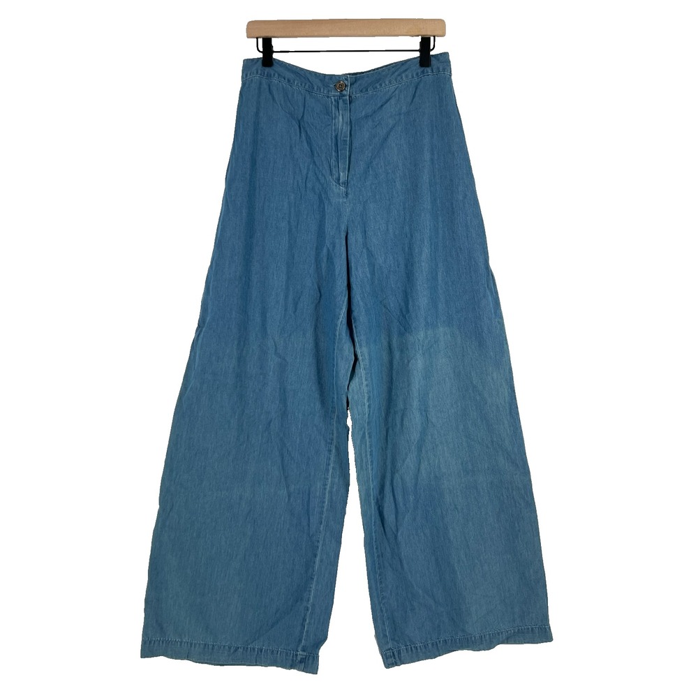 The Edit Seventeen Wide Leg Jeans‎ Women 13 Blue Chambray Denim Cotton High Rise